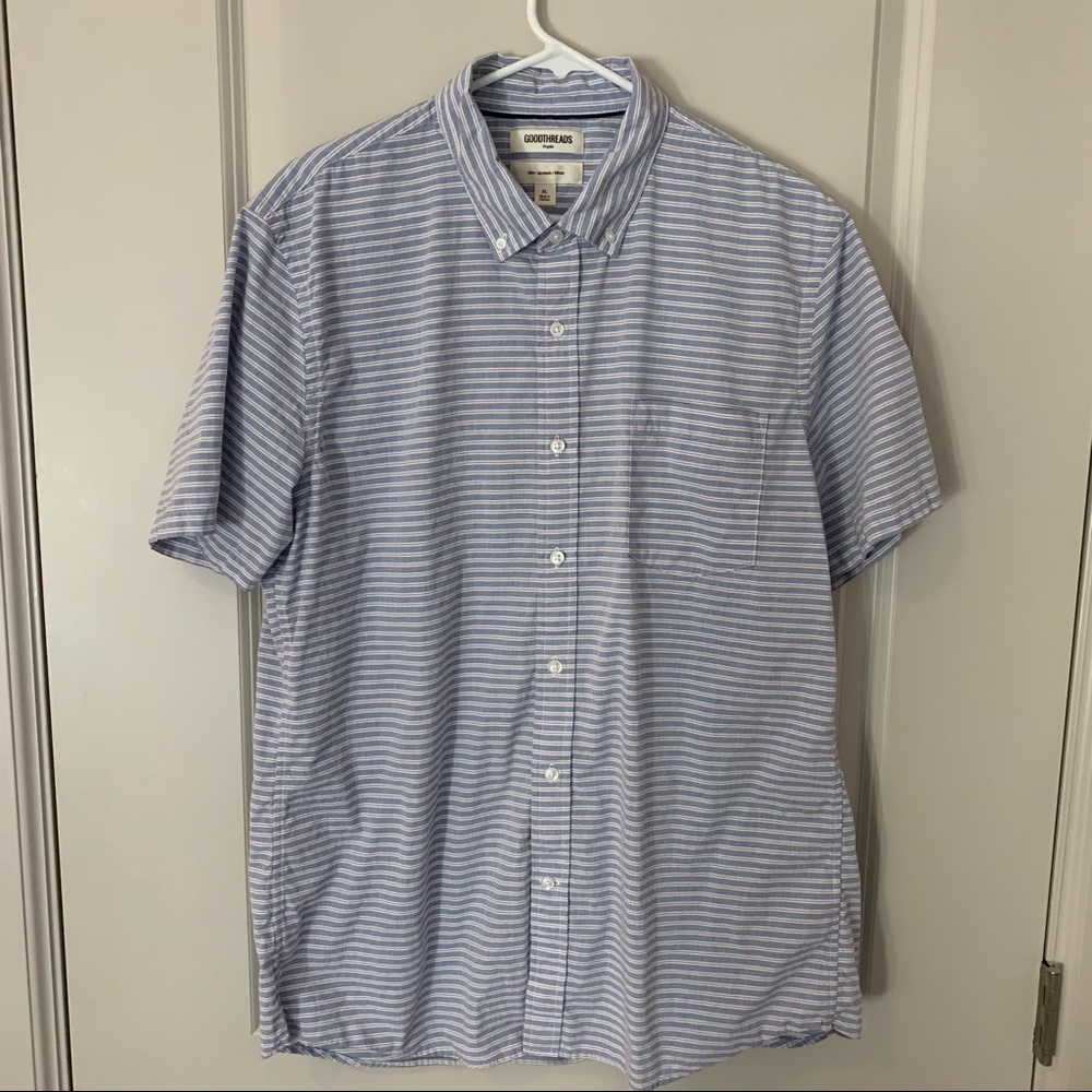 Good threads slim fit short sleeve casual striped button down shirt | size XL